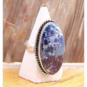 Sodalite Ring Sterling Silver Stamp 925 Large Oval Princess Blue Stone Sz 8 Gem